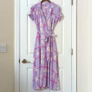 Urban Outfitters Spring Day Floral Linen Blend A-Line Midi Wrap Dress Purple S